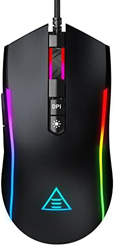 EKSA Gaming Mouse, КОМПЈУТЕРСКИ ГЛУШЕЦ USB Глувци, Жичен Глушец со 6 RGB Режими, 6 Прилагодливи DPI до 8000, 7 Програмабилни Копчиња,