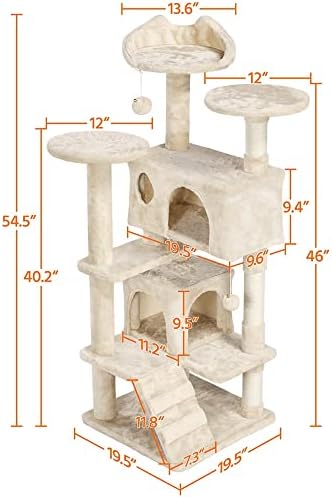 Рамка за искачување на мачки, висечка топка ， мачки за мачки мачки дрвја кула за гребење по маче мебел, беж, 54,5 ч