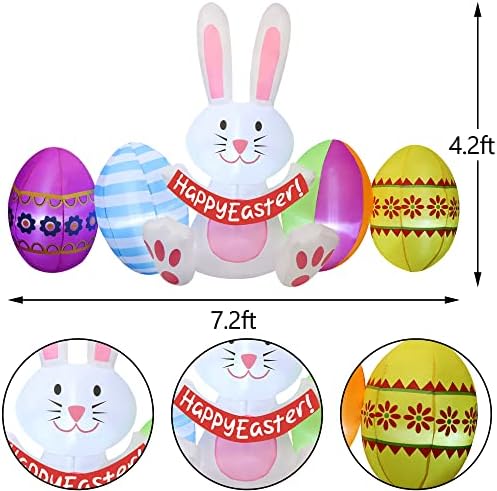 Д -р Дуду 7 стапки Долго Велигденски надувување зајаче со јајца, среќни велигденски украси за надувување, велигденски зајаче
