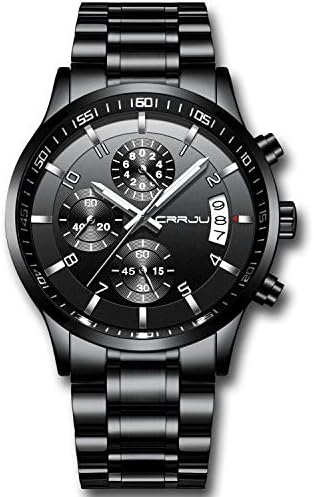 Часови од нерѓосувачки челик CRRJU Датум на водоотпорни хронографски рачни часовници, водоотпорен часовник Stainsteel Steel Band