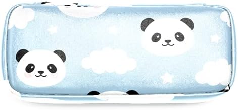Симпатична шема на панда со облаци кожен молив со молив, торба со пенкало со двојна вреќа за складирање торбички за торби за училишна работа момчиња