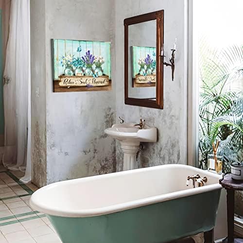 Фарма куќа бања декор wallидна уметност рустикална бања уметност asonидарска тегла тема, опуштете се натопете од лајсни знаци, цветно платно,