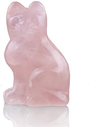 Роуз кварц 2.0инч статуа на мачки Фенг Шуи занаети со природен камен врежан фигура чакра резба камења заздравување на реики бесплатна торбичка