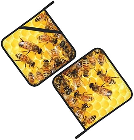 Слатки за тенџере со слатки пчели 2 парчиња сет, водоотпорни и изолирани држачи за тенџере за кујна, готвење, печење, печење