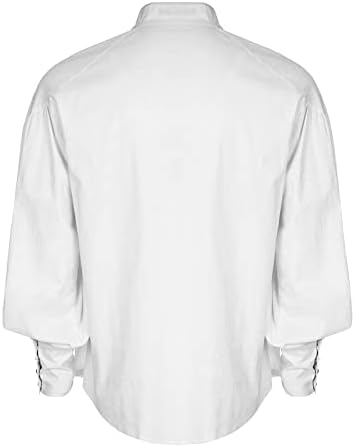 Ренесансна кошула мажи плус големина мажи модна обична едноставна плус големина цврста боја стојат јака лента кошула врвна блуза бела