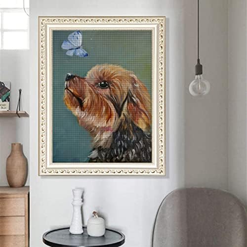 Lianpo 5d Diamond Painting Yorkshire Terrier, боја со дијаманти DIY уметност акварел куче и пеперутка, дијамантско сликарство по