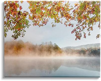 СТУПЕЛ ИНДУСТРИИ Фоги есенско езеро пејзаж есенско дрво лисја над платно wallидна уметност, 30 x 24, сина