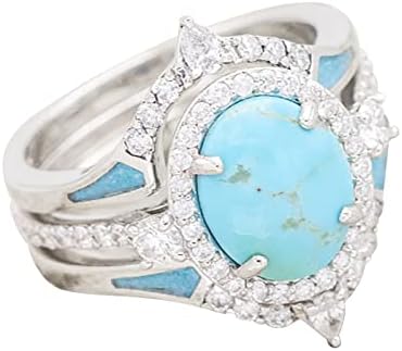 Женски прстени жени ветуваат прстен сребрен природен скапоцен камен дијамантски прстен 3 парчиња сет едноставен моден накит Популарни додатоци