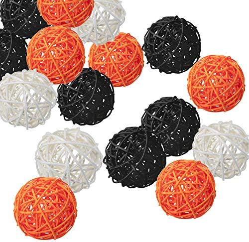 Куберт 15 парчиња измешани бели портокалови црни ратан топки декоративни, плетени топки за домашни украси за домашни украси ароматерапија