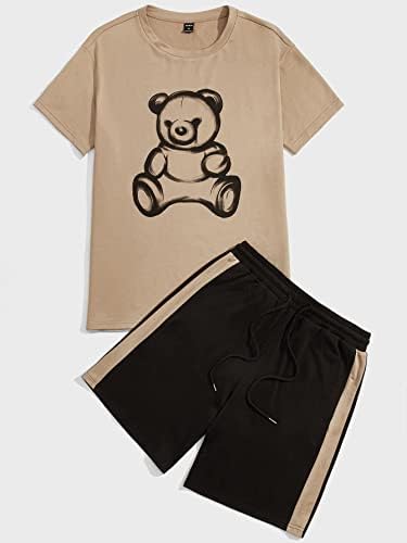 Lubose две парчиња облека за мажи мажи цртан филм графички мета и шарени странични шорцеви поставени