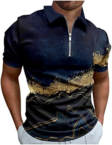 Машки кошули за голф Rtrde Работни облека креативни ленти 3Д печатење со кратки ракави кошули со кратки кошули со краток ракав краток