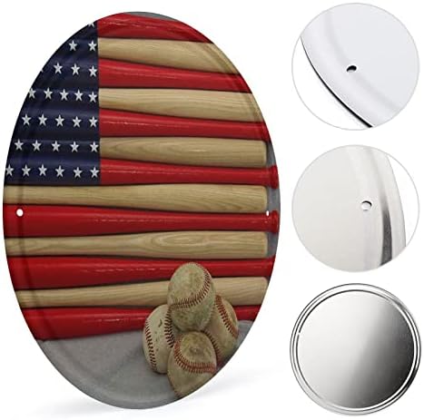 Nudquio Бејзбол лилјак Американски знаме за кружен wallид виси слика на слика со железо, железо сликарство за домашна декорација