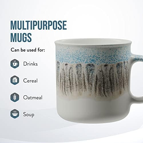 Американски Cerје Керамички Застаклени Џамбо Чаши За Кафе | Сет од 4 | Големи Чаши За Чај Со Дизајн На Голема Рачка | Машина За Миење