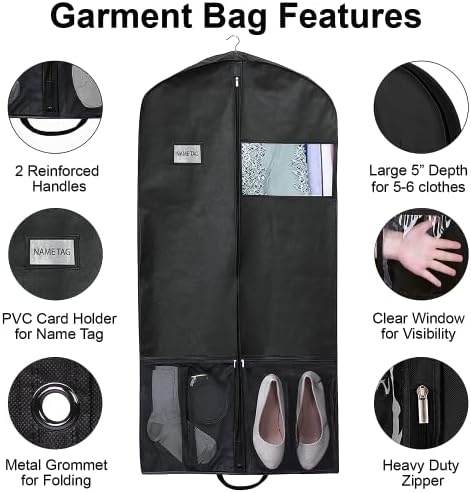2 пакувајте торби за облека од 60 инчи за висечка облека-лесен капак за патнички костум за мажи и жени-капаци за палто за чистење