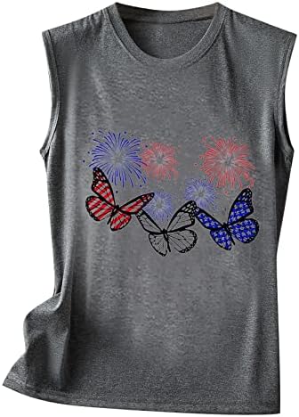 Летни резервоари за жени за жени Американски знамиња графички маички модни обични печати Хенли без ракави кошули проточна маица Туника