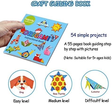 Комплет за оригами на Хапрај за деца на возраст од 5-8 8-12, со водечка книга, 98 листови хартија со 47 обрасци, DIY уметност и занаетчиски