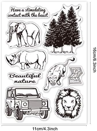 Globleland Jungle Safari Animals Clear Mamps Transparention Silicone Pamp Pemp за декорација за правење картички и белешка за DIY