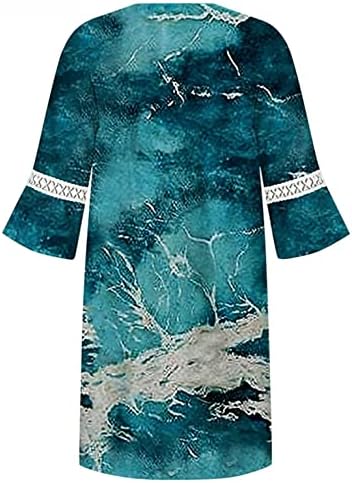 Boho фустан за жени лето 2022 година слоевит руфла 3/4 облеки на трубач на ракави V-вратот миди фустани за носење на плажа на плажа