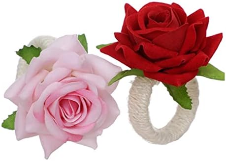MJWDP 6pcs роза цветна салфетка прстени, занаетчиски свилени цветни салфетки за салфери за вечера