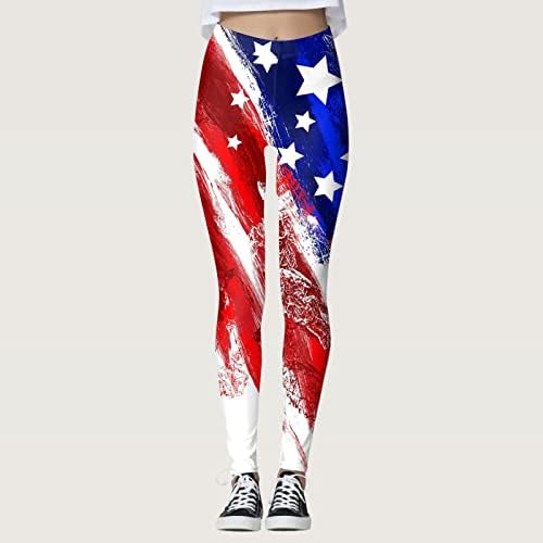 Американски хеланки на знамето за контрола на женските стомаци на стомакот, патриотско американско знаме, удобни лесни атлетски јога спортови