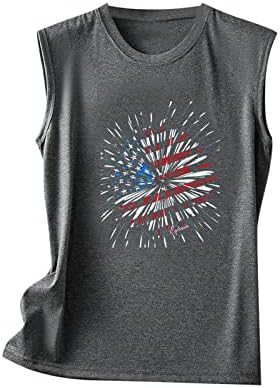 LMDUDAN 2023 Ден на независност резервоарот Топ жени Американски знаме starsвезди ленти за печатење без ракави кошула 4 -ти јули