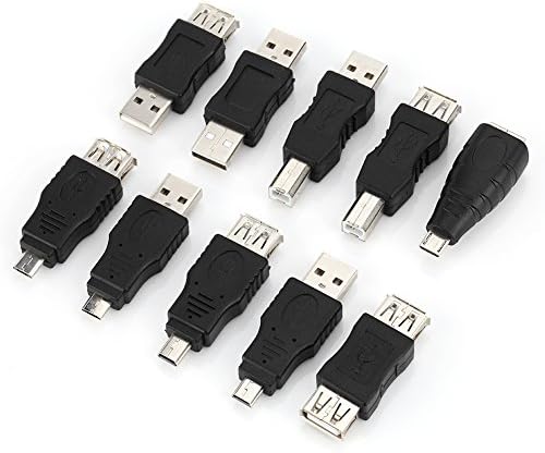 Qiilu USB адаптер комплет мини USB адаптер црн пакет од 40 повеќекратни USB2.0 адаптери Агли мини микро тип Б машки конвертори за жени