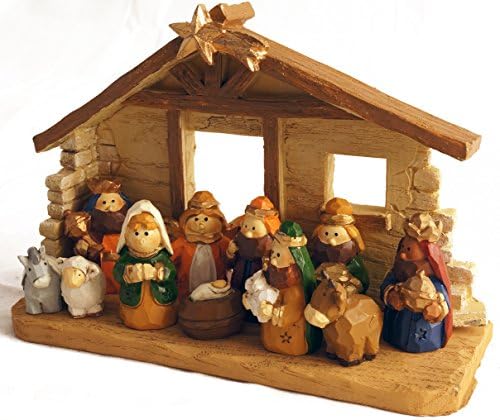 Еден празник начин 6 -инчен минијатурен рустикален деца Божиќна природеност сцена со Крече, сет од 12 фигури - мали мини декоративни