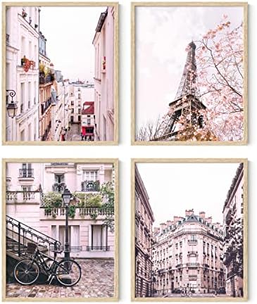 Haus and hues розов париз wallиден декор сет од 4 париски wallидни уметности и париски тематски декор за спална соба | Париз декор за спална