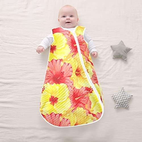 VVFELIXL вреќа за спиење за новородени бебиња, големо жолто црвено хибискус бебе што може да се носи, ќебето за време