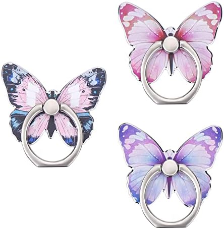 Cobee 3 парчиња пеперутка мобилен телефон прстен држач за штанд, симпатична шема на пеперутка насликана метална прсти за киксот