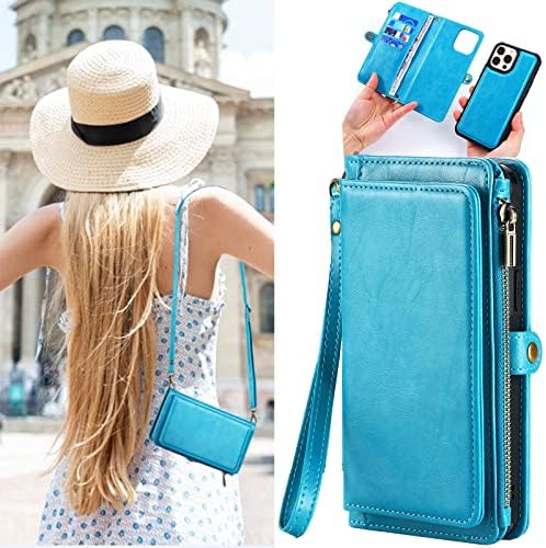 Laisiaha iPhone 13 Pro Max Случај Паричник Crossbody Одвојува Паричник Случај Патент Случај СО Rfid Блокирање Картичка Носителот