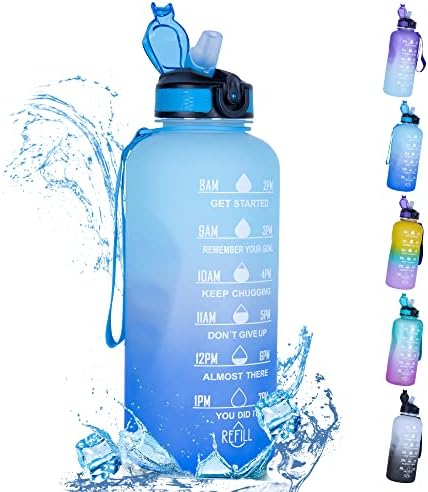 Голем полу -галон на Мајџик / 64 мл шише со вода со слама, БПА бесплатно мотивационо шише со вода со временски маркер, шише со шише со вода за