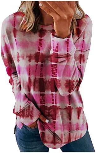 Врзани бои за џемпери за жени за жени лабави вклопуваат врвови за пулвер со долги ракави кошули со маички есен зимски обичен фустански