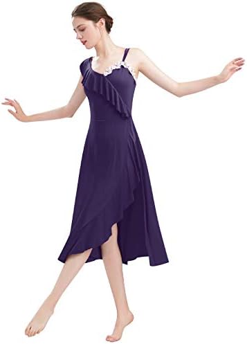 Одасдо жени лирски танц фустан Флеј асиметричен шпагети каиш миди фустан возрасни модерна современа танцувачка облека