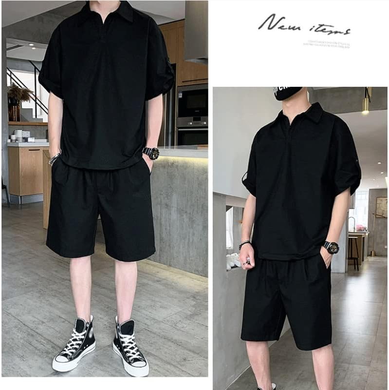 Феер 2 парчиња сет -тренерски шорцеви поставени летни облеки обични мажи облека кратки ракави сетови