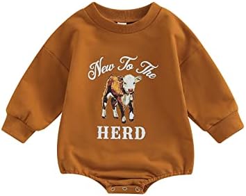 Самостојно новороденче бебе момче момче крава печатена облека со долги ракави екипажот џемпер за џемпери ромпер каросерија