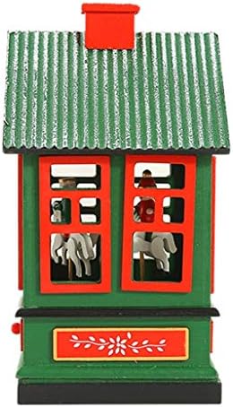 MHYFC Божиќна дрвена рингишпил музичка кутија куќа украси ротирачки креативен дизајн музички кутија