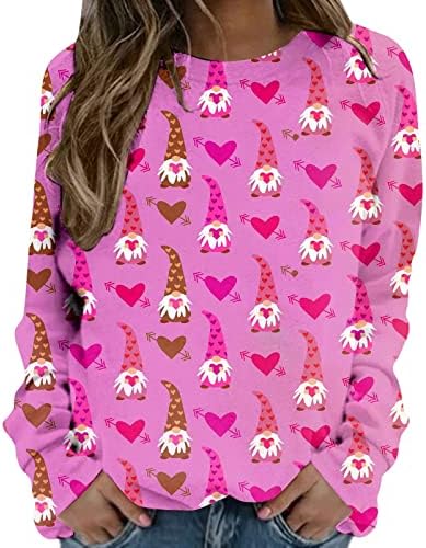 Џемпери за женски пуловер за Денот на вineубените, Loveубовен печатен врат со долги ракави маица маица Валентин