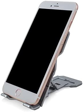 QiBok алуминиум легура на алуминиум, преклопен телефонски штанд, преносен мобилен телефон штанд за биро и прилагодлива висина,