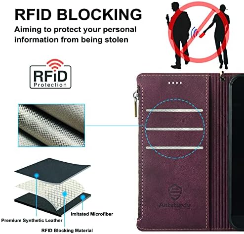 Antsturdy За Samsung Galaxy S22 Ултра 5G Паричник Случај RFID Блокирање [Патент Poket] СТП Кожа Фолио Флип Заштитен Капак Со Рачниот