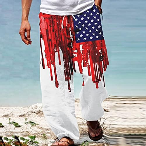 Дрво Крик Од Машки Панталони Мажи Американско Знаме Патриотски Панталони За Мажи 4 од јули Хипи Харем Панталони Широки Мажи