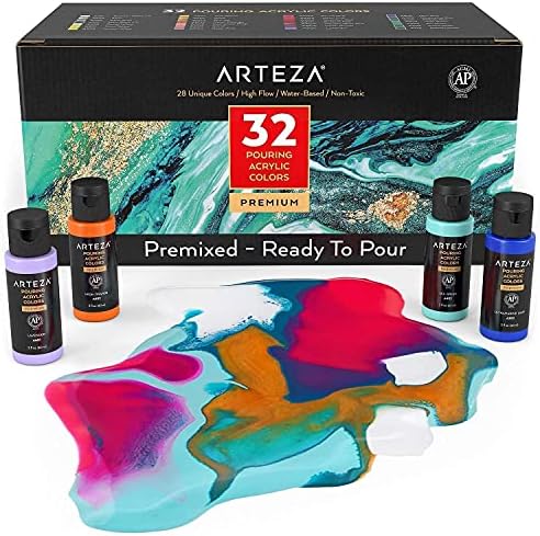 Arteza Acrylic Pouring Paring Colte од 32 и испружени платна 12x12 пакет од 8 пакети, сликарски уметнички материјали за уметник, хоби