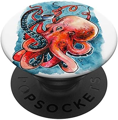 Црвен октопод пијат чај уметност поппокети PopGrip: Заменлива зафат за телефони и таблети