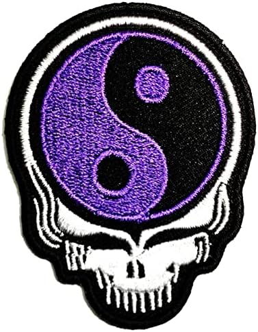 Кленплус 2 парчиња. Црна Виолетова Череп Јин Јанг Кинески Таоизам Симбол Извезени Железо На Шие На Значка За Фармерки Јакни Капи Ранци