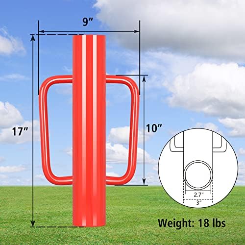 GTONGOKO Fence Post Возач/Rammer 18lb Тешка рака Пост со рачка со рачка за U Fence Post, пост -дупки копачи црвена 17 инчи