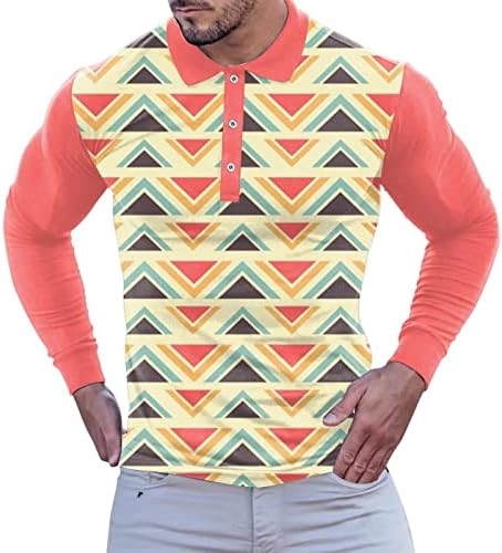 ZDDO 3D дигитални поло кошули за мажи, графичко смешно вртоглаво копче за печатење на вратот, тик, фит тениски спортски дизајн кошула