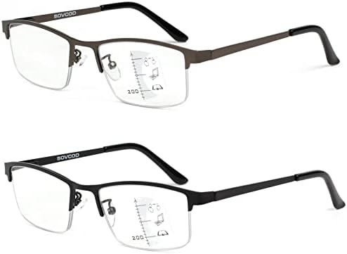 СОВКОД 2 Пакет Прогресивни Мултифокални Очила За Читање Мажи Мултифокус Сино Светло Компјутерски Читач Метални Очила Со Половина Рамка