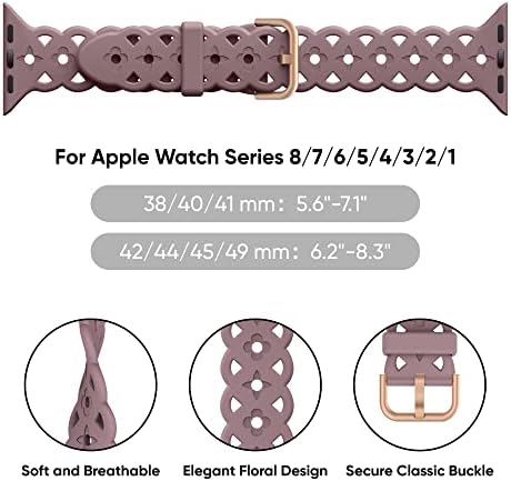 Силиконски ленти Missair Lace компатибилни со Apple Watch Band 38mm 40mm 41mm 42mm 44mm 45mm 49mm, жени меки шупливи спортови ленти за
