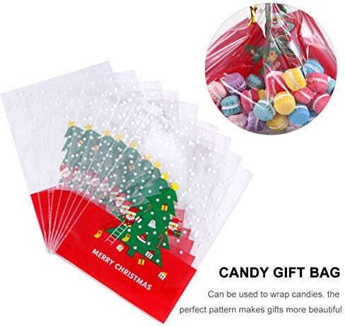 Доитул Божиќна Торба за Лекување, 100 парчиња Божиќни Пластични Кеси За Бонбони За Подароци Партиски Бисквити Торби За Пакување Подароци