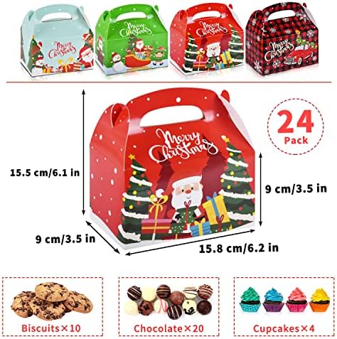 Carredfun 24 парчиња Божиќ за Божиќни кутии за бонбони кутии Гуди кутии картонски кутии кутии кутии со рачки за Божиќни забави, 6,2 x 3,5 x